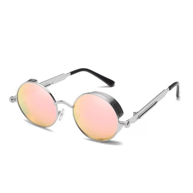 Stevvex round metal frame sunglasses with pink mirrored lenses, adjustable nose pads, UV400 on Tampa Home & Garden Store