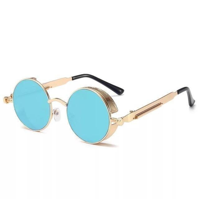 Stevvex round metal sunglasses with blue lenses UV400 on Tampa Home & Garden Store