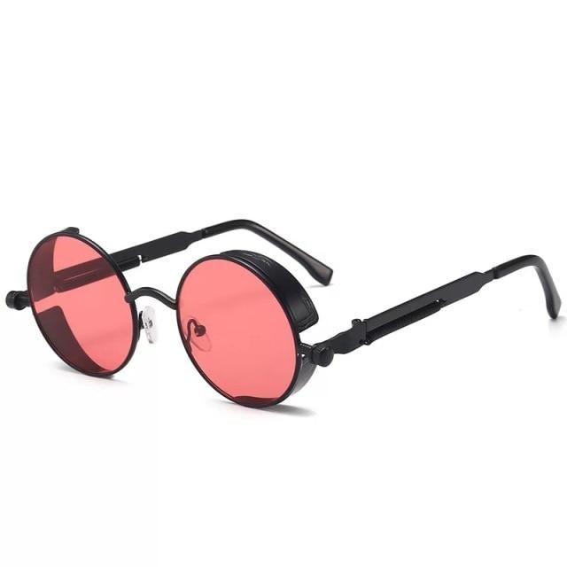 Stevvex round metal frame sunglasses with pink lenses, UV400, retro designer eyewear on Tampa Home & Garden Store