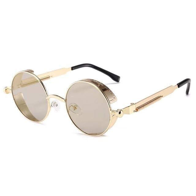 Gold metal round-frame sunglasses with tinted lenses UV400 unisex designer style on Tampa Home & Garden Store