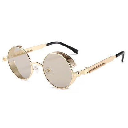 Gold metal round-frame sunglasses with tinted lenses UV400 unisex designer style on Tampa Home & Garden Store