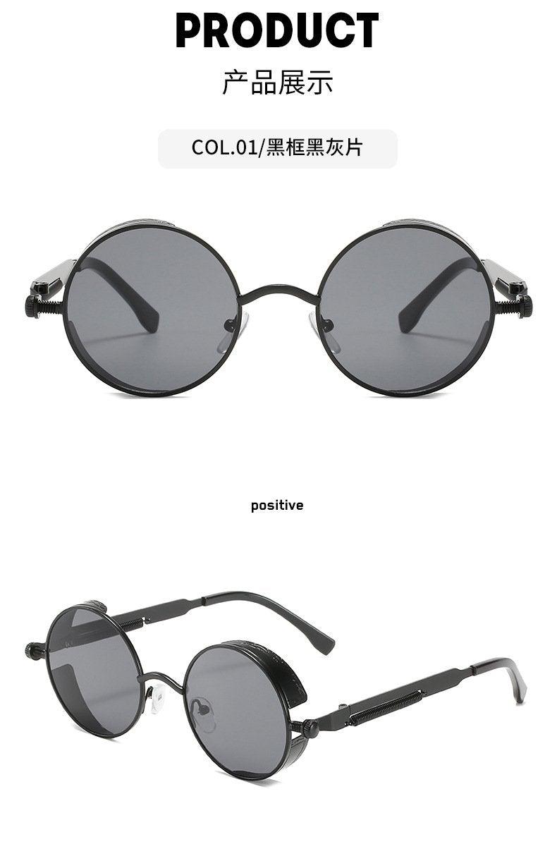 Stevvex round metal sunglasses with black frame and gray UV400 lenses, retro unisex design on Tampa Home & Garden Store