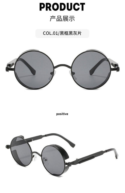 Stevvex round metal sunglasses with black frame and gray UV400 lenses, retro unisex design on Tampa Home & Garden Store