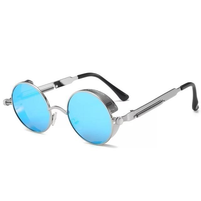 Stevvex round metal frame sunglasses with blue mirrored lenses, UV400 protection on Tampa Home & Garden Store
