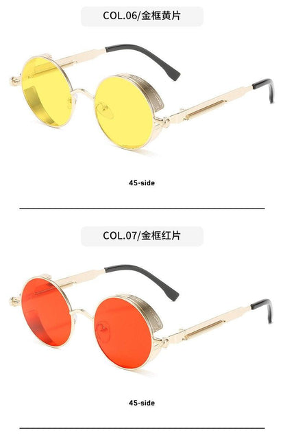 Stevvex 2-piece round metal frame sunglasses, gold frames with yellow lenses or orange lenses on Tampa Home & Garden Store