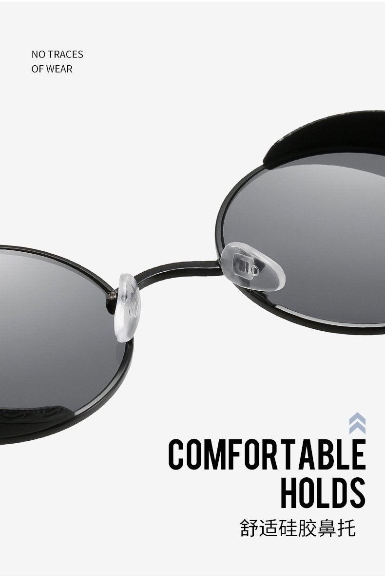 Stevvex round metal sunglasses pair with silicone nose pads and dark gray UV400 lenses on Tampa Home & Garden Store