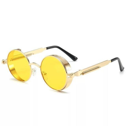 Stevvex round metal sunglasses gold frame yellow lenses UV400 on Tampa Home & Garden Store