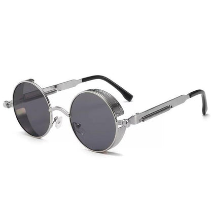 Stevvex round metal sunglasses with UV400, silver frame and dark gray lenses on Tampa Home & Garden Store