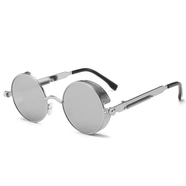 Stevvex round metal frame sunglasses with silver lenses UV400 retro style on Tampa Home & Garden Store