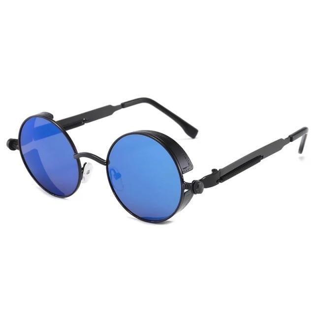 Stevvex round metal frame sunglasses with blue mirrored lenses UV400 on Tampa Home & Garden Store