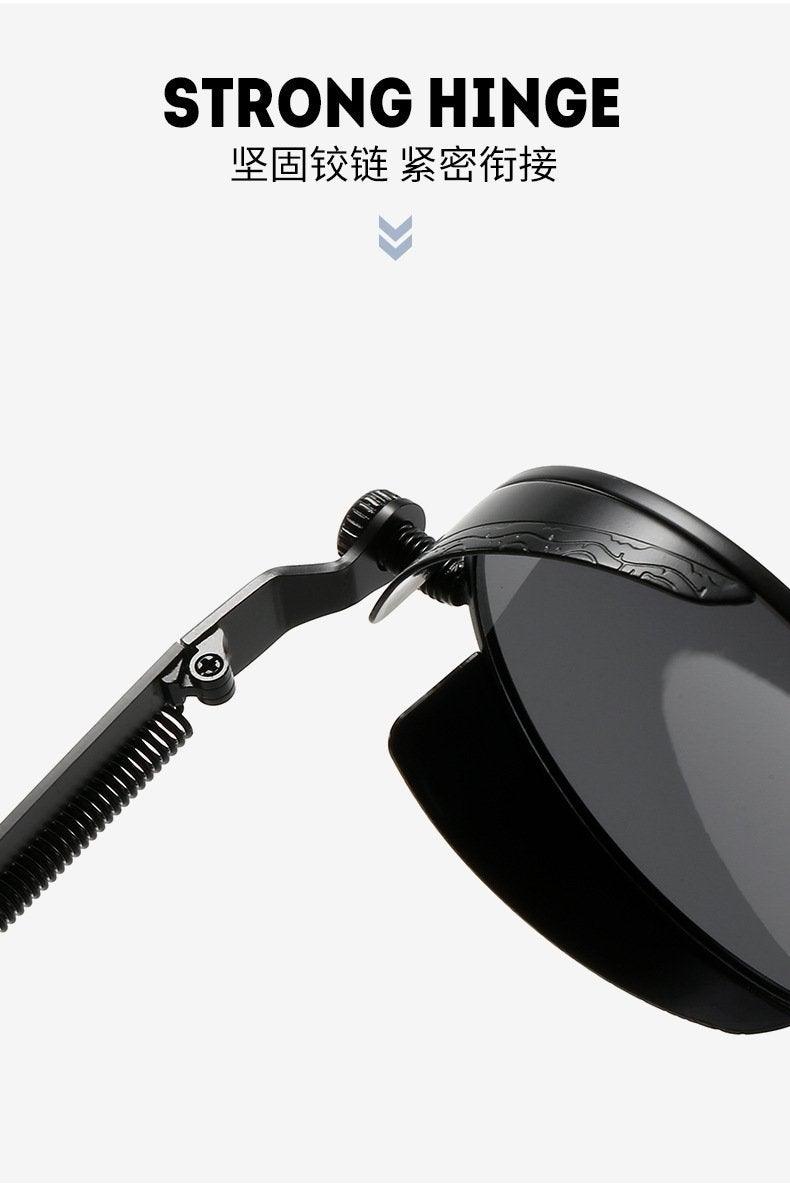 Black round metal-frame sunglasses with spring hinge and dark UV400 lenses on Tampa Home & Garden Store