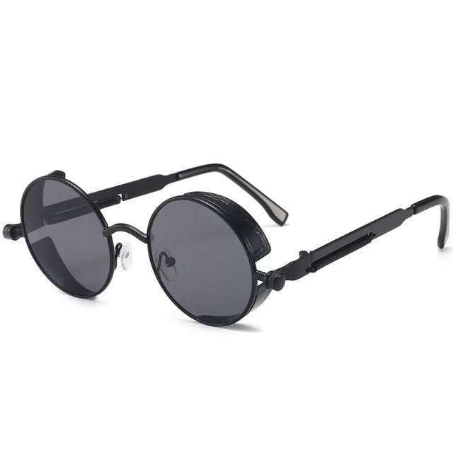 Stevvex unisex round metal sunglasses, black UV400 lenses, retro designer frame on Tampa Home & Garden Store