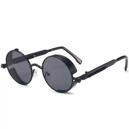 Stevvex unisex round metal sunglasses, black UV400 lenses, retro designer frame on Tampa Home & Garden Store