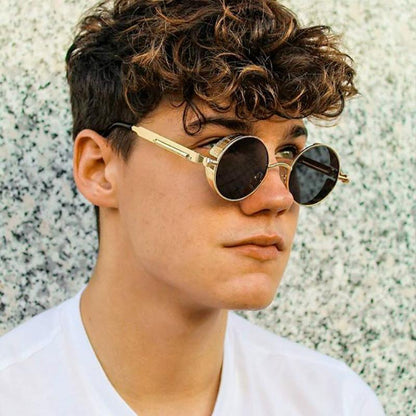 Sunglasses Stevvex round metal gold-tone frame UV400 eyewear for men and women on Tampa Home & Garden Store