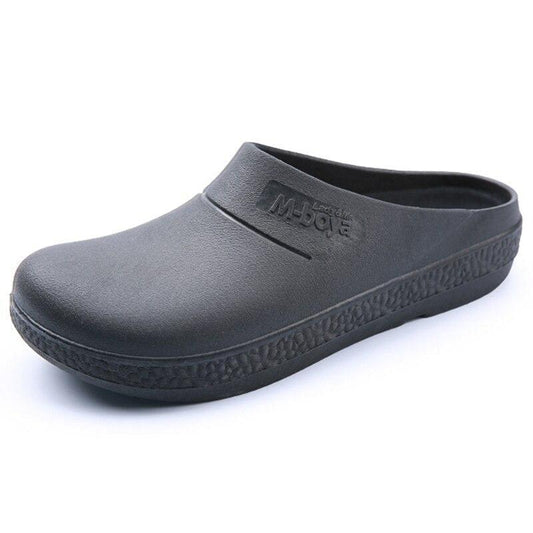 Slippers Stevvex non-slip waterproof kitchen chef clogs, black with textured sole on Tampa Home & Garden Store