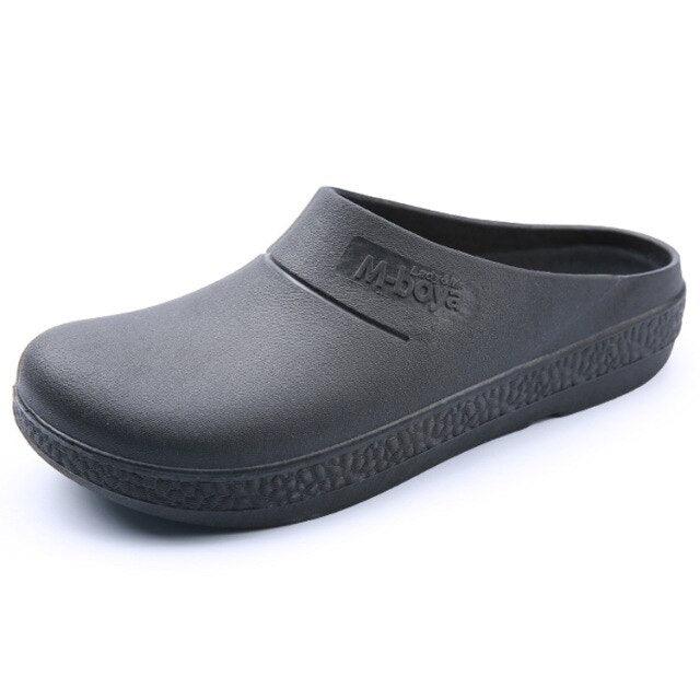 Stevvex grey non-slip waterproof kitchen slippers with thick sole for restaurant use on Tampa Home & Garden Store