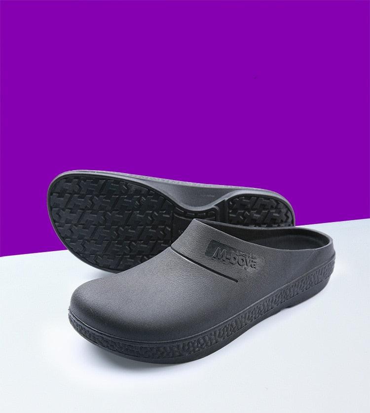 Stevvex gray kitchen slippers non-slip waterproof clogs with textured outsole pair shown on Tampa Home & Garden Store