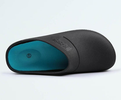 Slippers Stevvex kitchen non-slip waterproof, black upper with teal insole on Tampa Home & Garden Store