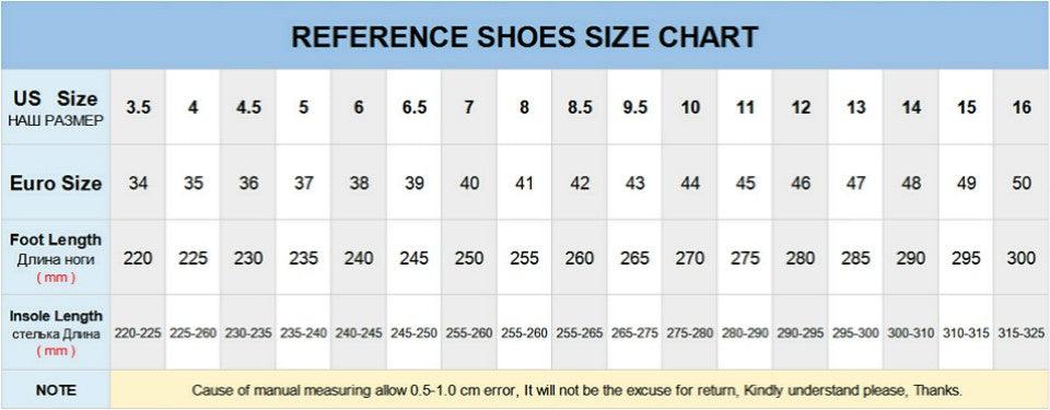 Slippers size chart by Stevvex with US to EU sizes and foot length (mm) for kitchen shoes on Tampa Home & Garden Store