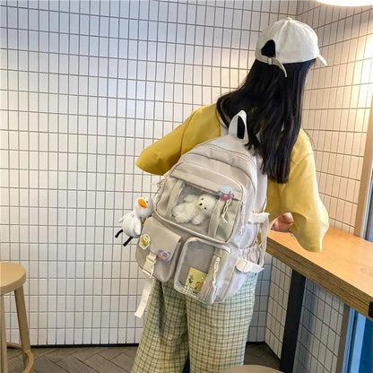 Stevvex nylon large-capacity waterproof school backpack in beige with clear front pocket on Tampa Home & Garden Store