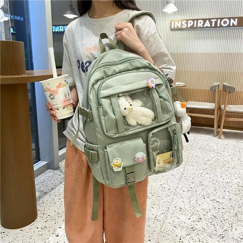 Stevvex large capacity nylon waterproof school backpack in pastel green with multiple external pockets on Tampa Home & Garden Store