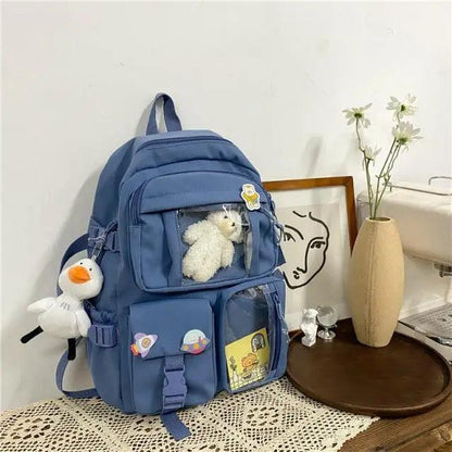 Stevvex blue nylon school backpack large-capacity waterproof with plush toys on Tampa Home & Garden Store