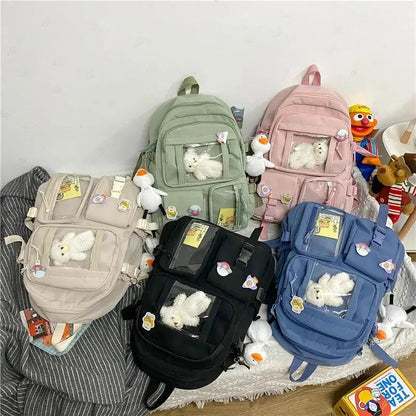 Stevvex nylon school backpacks beige green pink black blue five with clear front pockets on Tampa Home & Garden Store