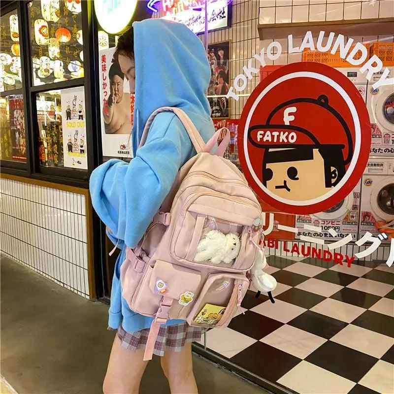 Stevvex nylon school backpack pink with clear front pocket on Tampa Home & Garden Store