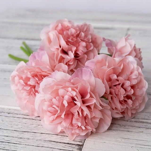 Silk peony artificial flowers bouquet, pink five blooms arrangement by Stevvex, wedding decor on Tampa Home & Garden Store
