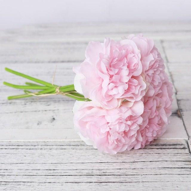 Stevvex pink peony artificial silk bouquet bound with twine for wedding decor on Tampa Home & Garden Store