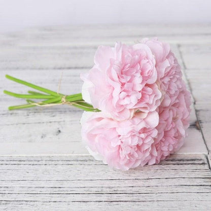 Stevvex pink peony artificial silk bouquet bound with twine for wedding decor on Tampa Home & Garden Store