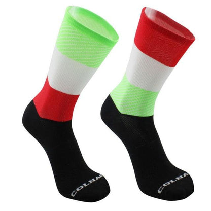 Stevvex Pro Team Cycling Socks breathable road bike socks with neon red and green bands 2-pack on Tampa Home & Garden Store