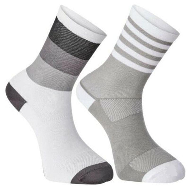 Stevvex Pro Team Cycling Socks, breathable road bike socks, white and gray striped (2) on Tampa Home & Garden Store