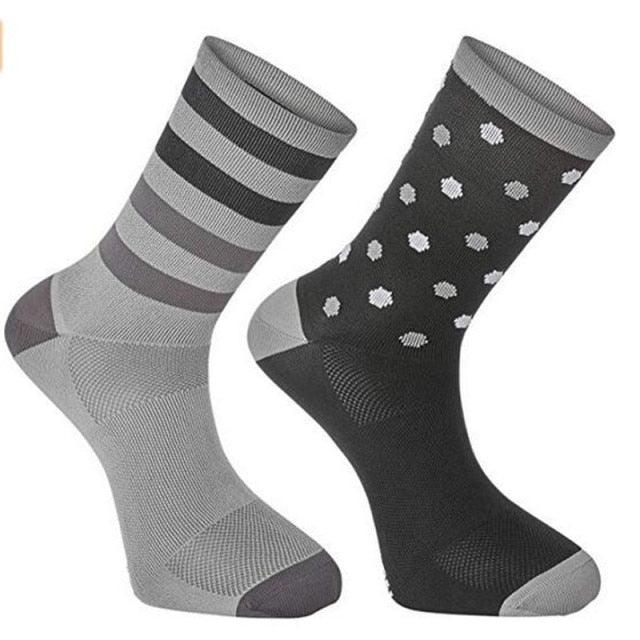 Stevvex Pro Team cycling socks pair gray-striped and black-dotted road socks on Tampa Home & Garden Store