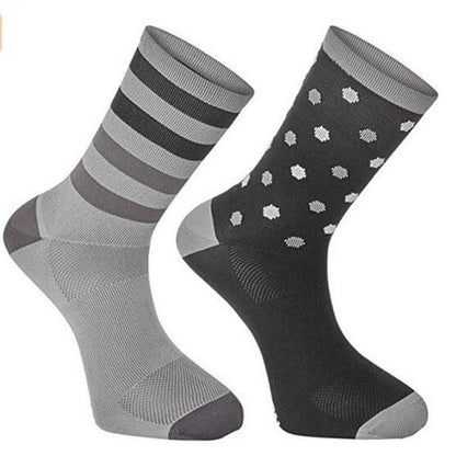 Stevvex Pro Team cycling socks pair gray-striped and black-dotted road socks on Tampa Home & Garden Store
