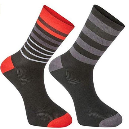 Stevvex Pro Team Cycling Socks, road bike socks black/red and black/gray striped, 2 pairs on Tampa Home & Garden Store