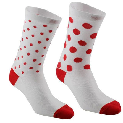 Stevvex cycling socks 2-pack white with red polka dots, red toe caps and heels on Tampa Home & Garden Store