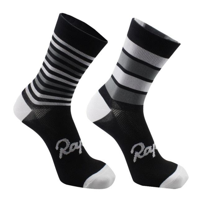 Stevvex Pro Team cycling socks, black with white stripes, breathable road bicycle socks, pair on Tampa Home & Garden Store