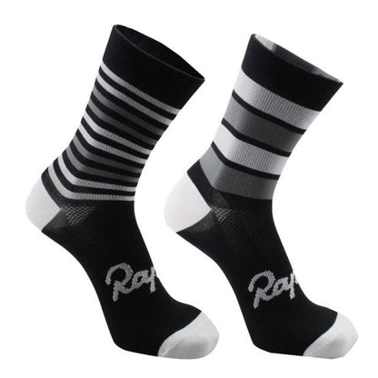 Stevvex Pro Team cycling socks, black with white stripes, breathable road bicycle socks, pair on Tampa Home & Garden Store