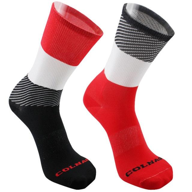 Stevvex Pro Team cycling socks, breathable black/red bike socks with white band (2-pack) on Tampa Home & Garden Store