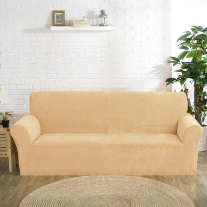 Stevvex velvet sofa slipcover in beige for 1/2/3/4 seater couch with elastic fit on Tampa Home & Garden Store