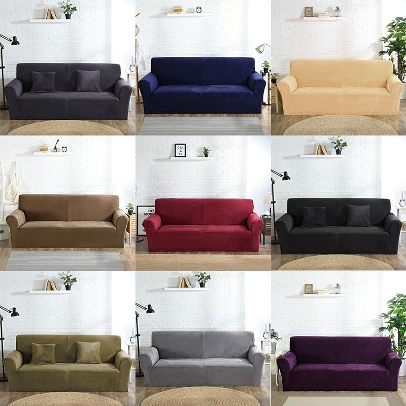 Stevvex velvet plush sofa slipcover set in 12 colors; anti-slip, high-stretch on Tampa Home & Garden Store