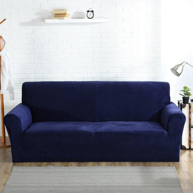 Velvet plush sofa cover navy for 3/4 seater couch by Stevvex with anti-slip stretch on Tampa Home & Garden Store