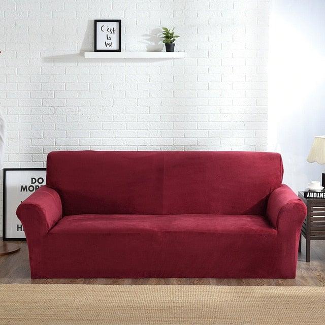 Stevvex velvet sofa slipcover for 3-seat red living room couch, elastic anti-slip on Tampa Home & Garden Store