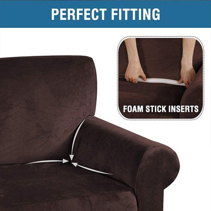 Stevvex brown velvet sofa slipcover for 1/2/3/4 seater with anti-slip stretch fabric on Tampa Home & Garden Store