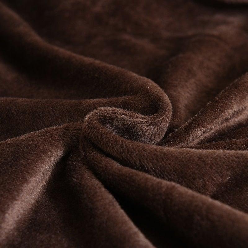 Stevvex velvet sofa cover fabric close-up in chocolate brown, soft plush stretch upholstery on Tampa Home & Garden Store