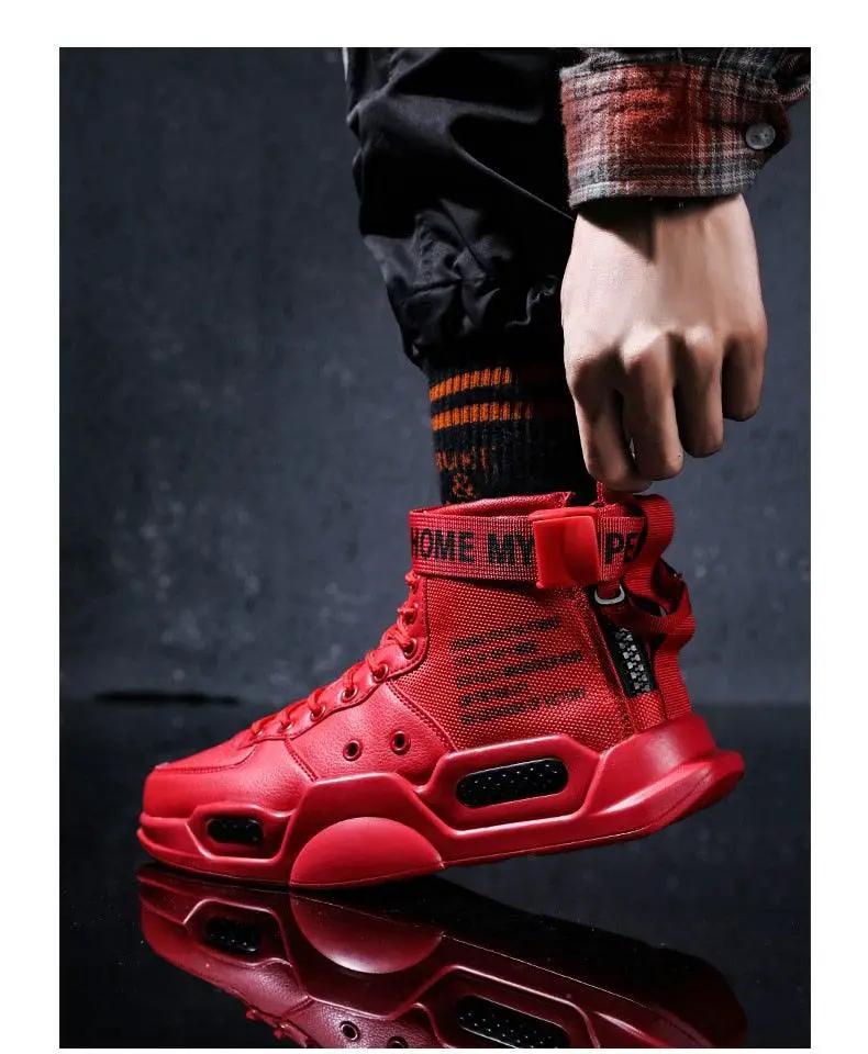 High Top Red Sneakers for Men Hip Hop Style