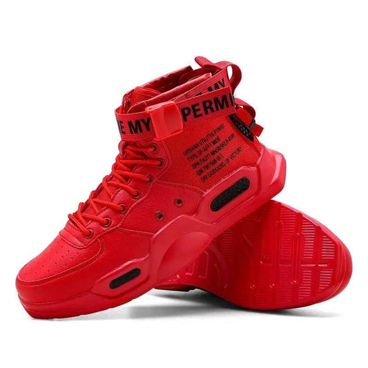 Red Stevvex high-top sneakers with ankle strap and chunky sole on Tampa Home & Garden Store