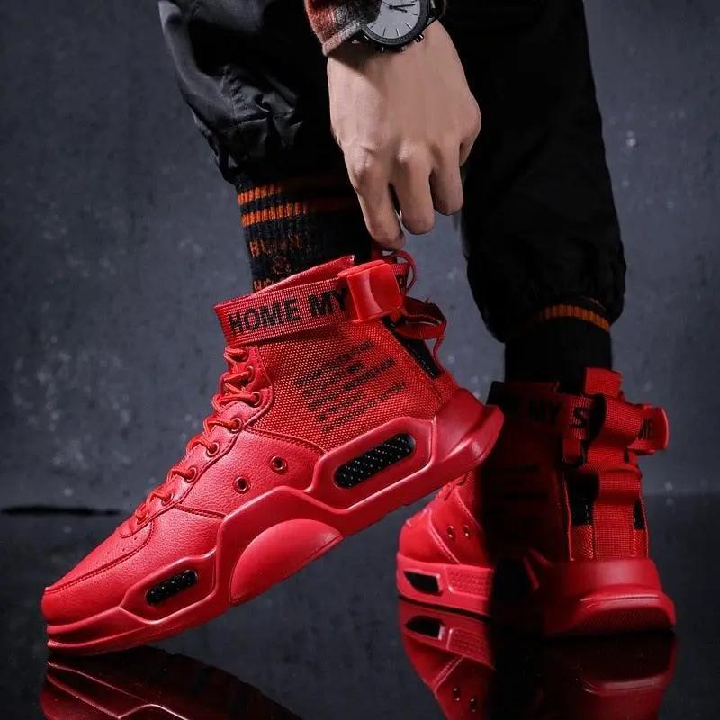 High Top Red Sneakers for Men Hip Hop Style