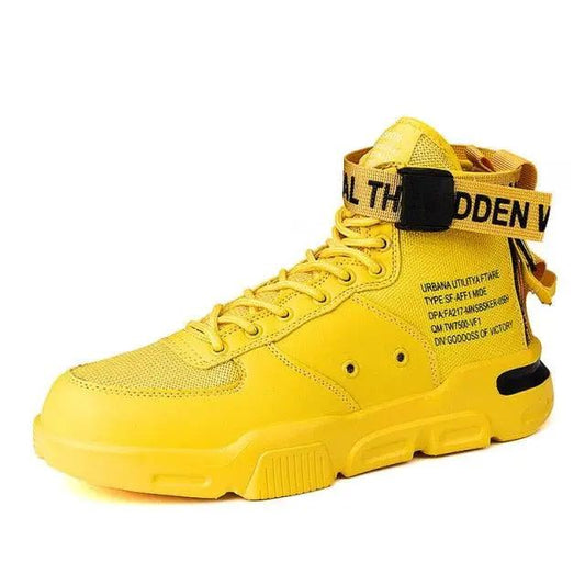 Stevvex high-top yellow sneakers with breathable upper and chunky sole on Tampa Home & Garden Store